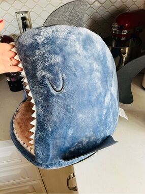 EveryYay Shark Hooded Cat Bed Blue Plush Cave Hideaway Removable Cushion Petco